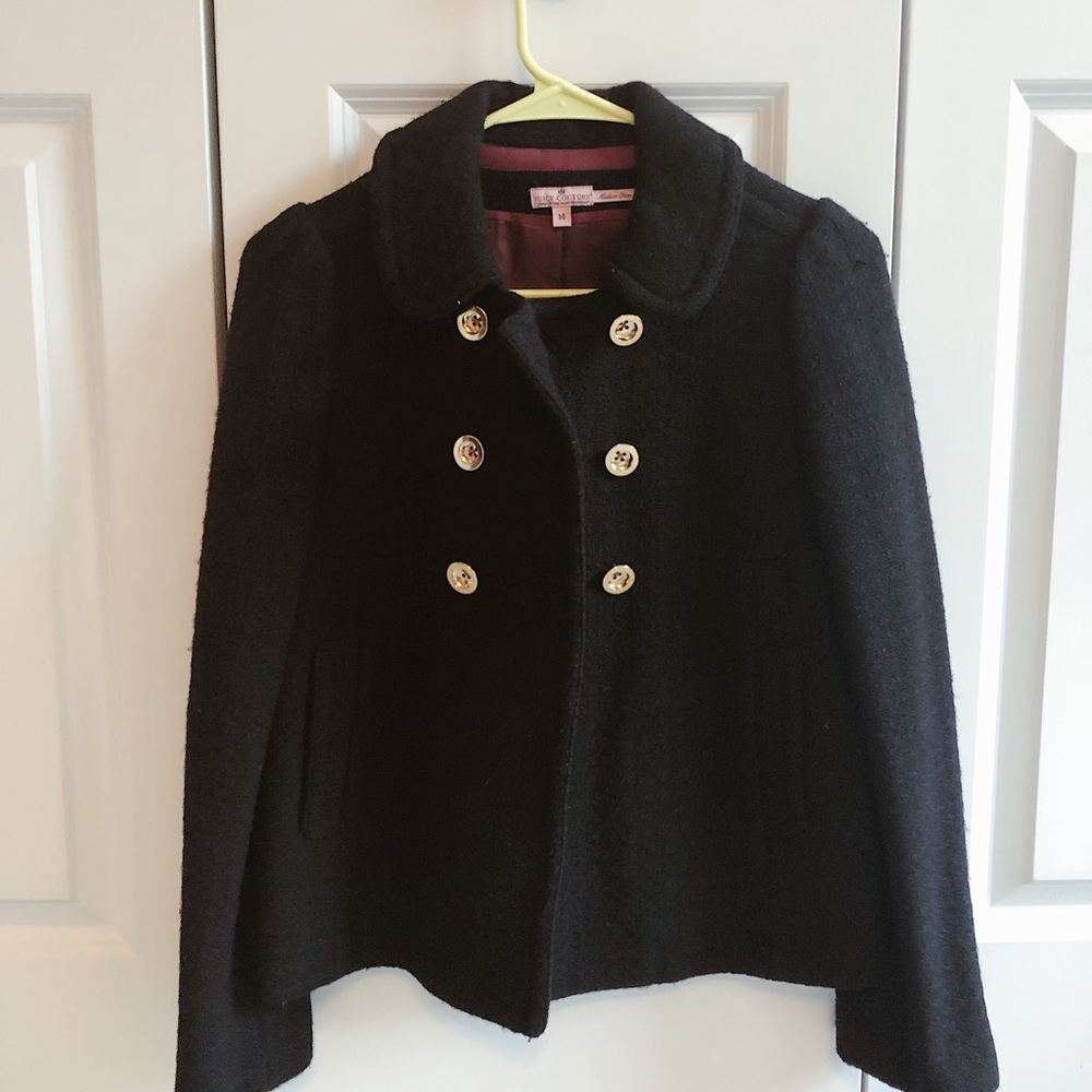 Black gold buttons pea coat